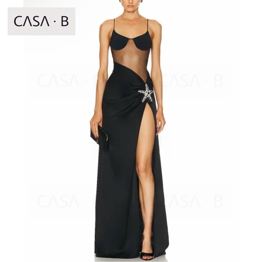 NEW💫CASA B| Starfish Bustier High Slit Draped Gown in Glamorous Black - Picture 11 of 14